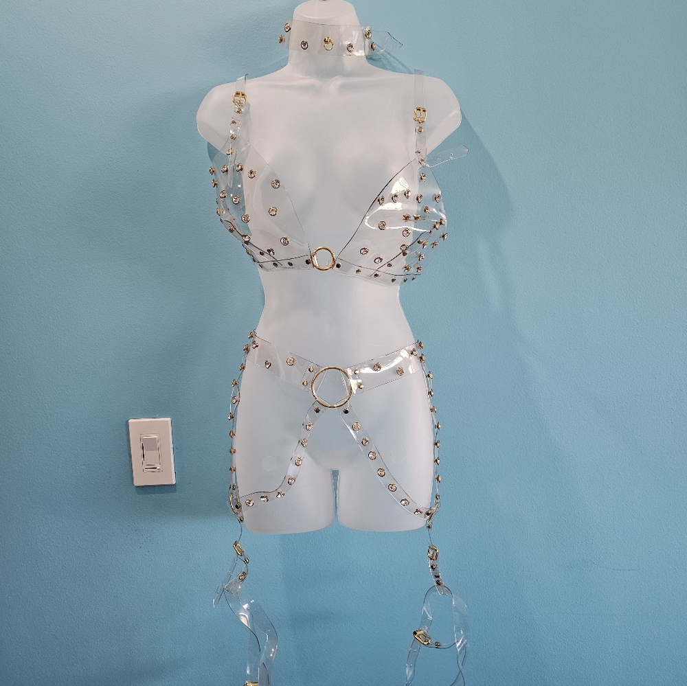 LOVELORN LINGERIE VINYL BRA COLLAR AND GARTER